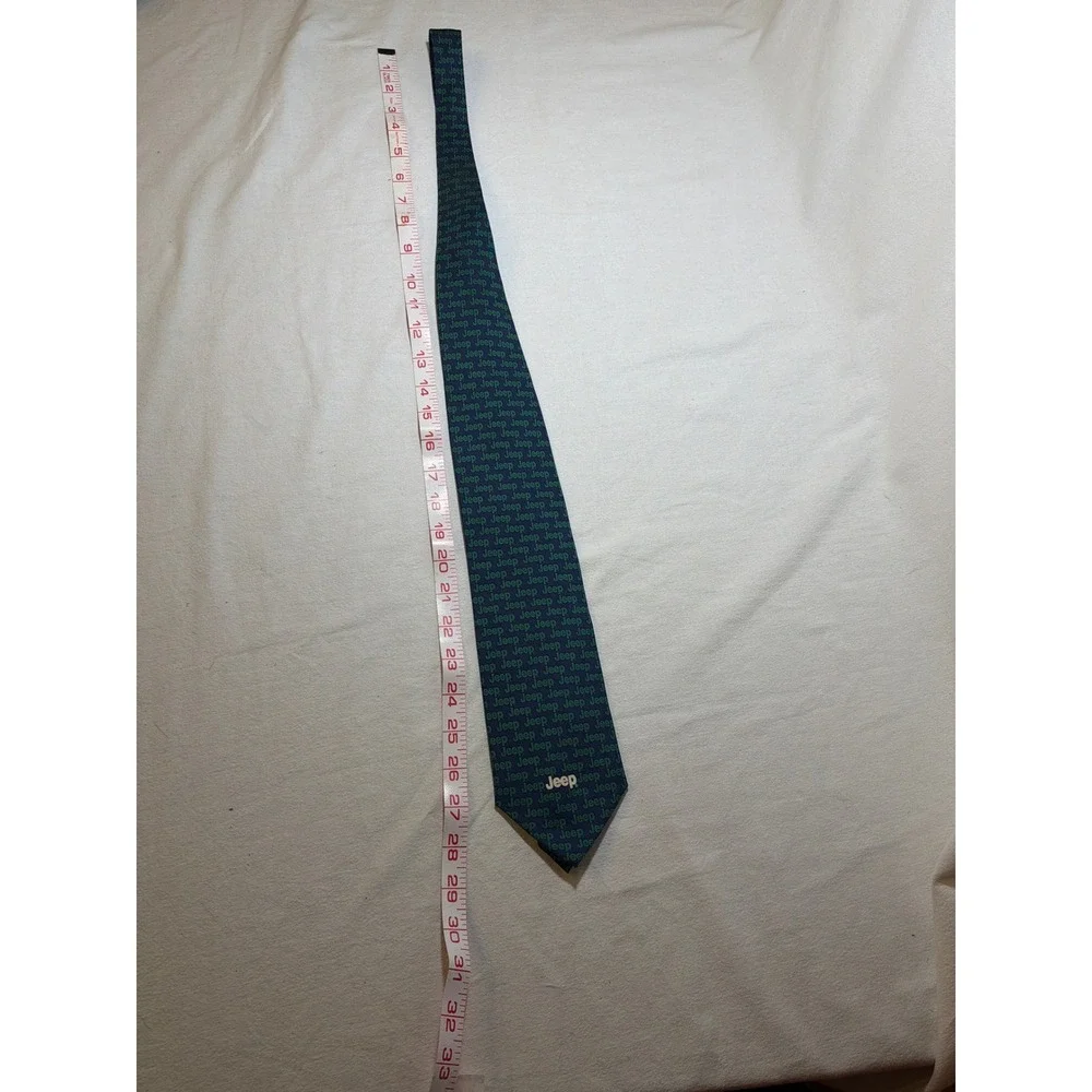 Jeep Mopar Parts Mens Silk Necktie Navy Blue Green Logo Pattern Automotive Tie